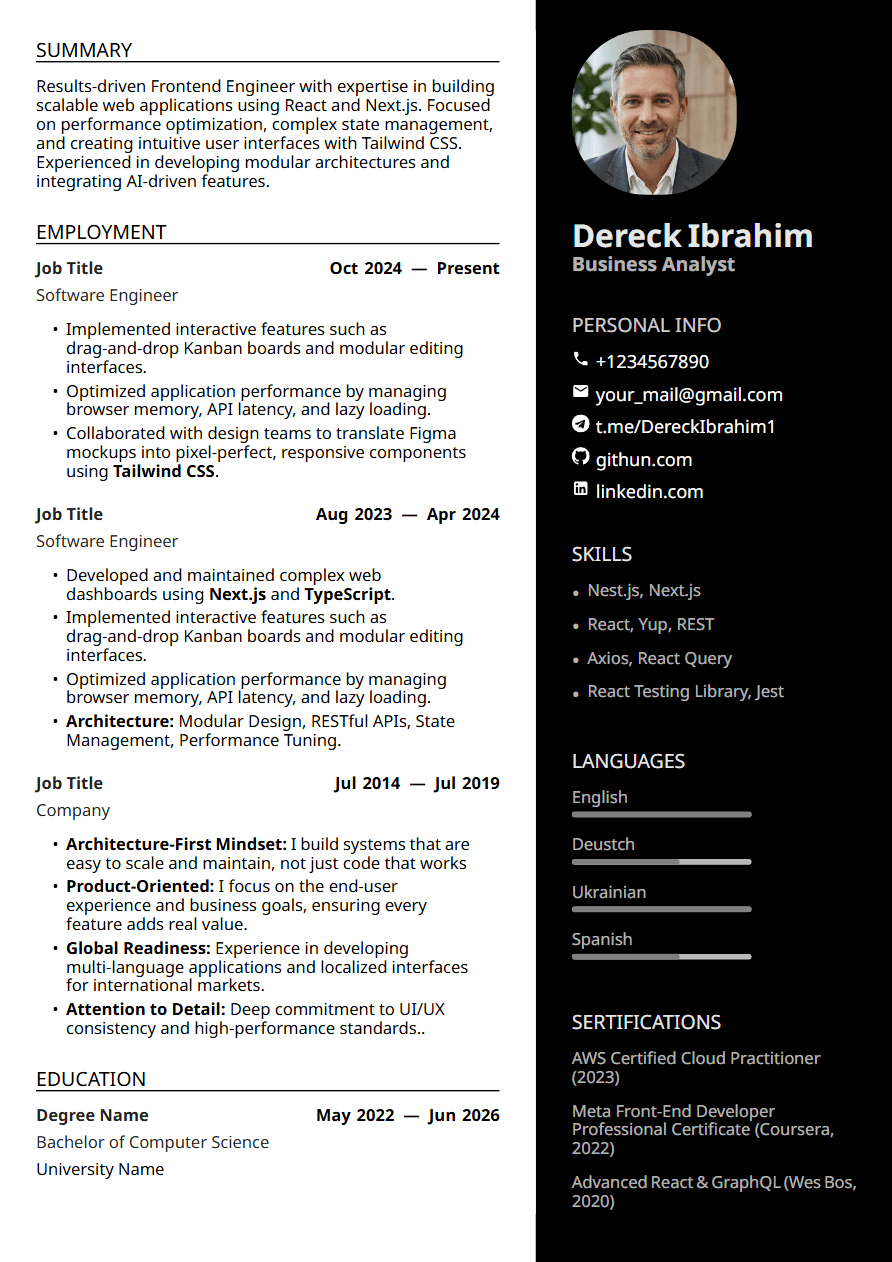 Modern ATS-friendly resume template — Aegis | CV Mate