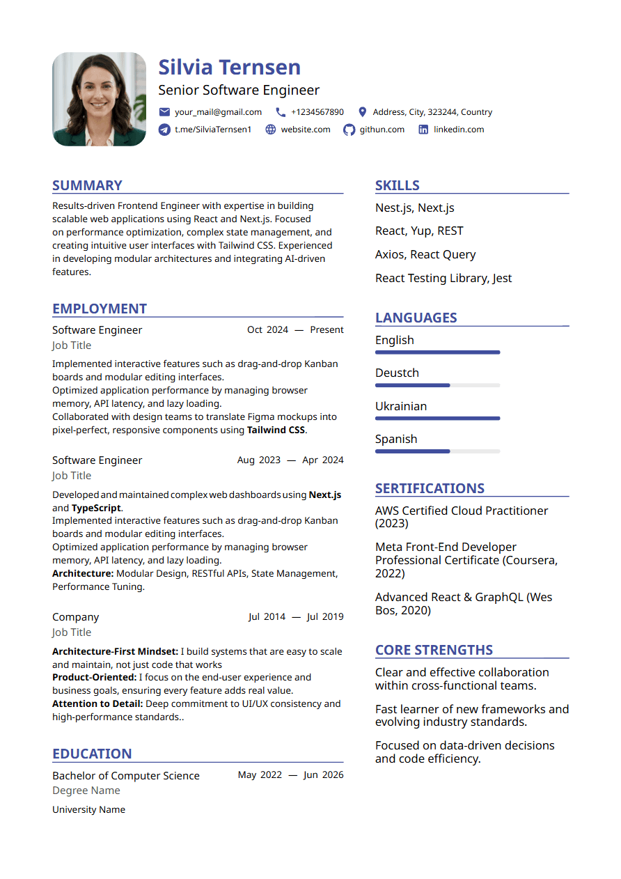 Modern ATS-friendly resume template — Nova | CV Mate
