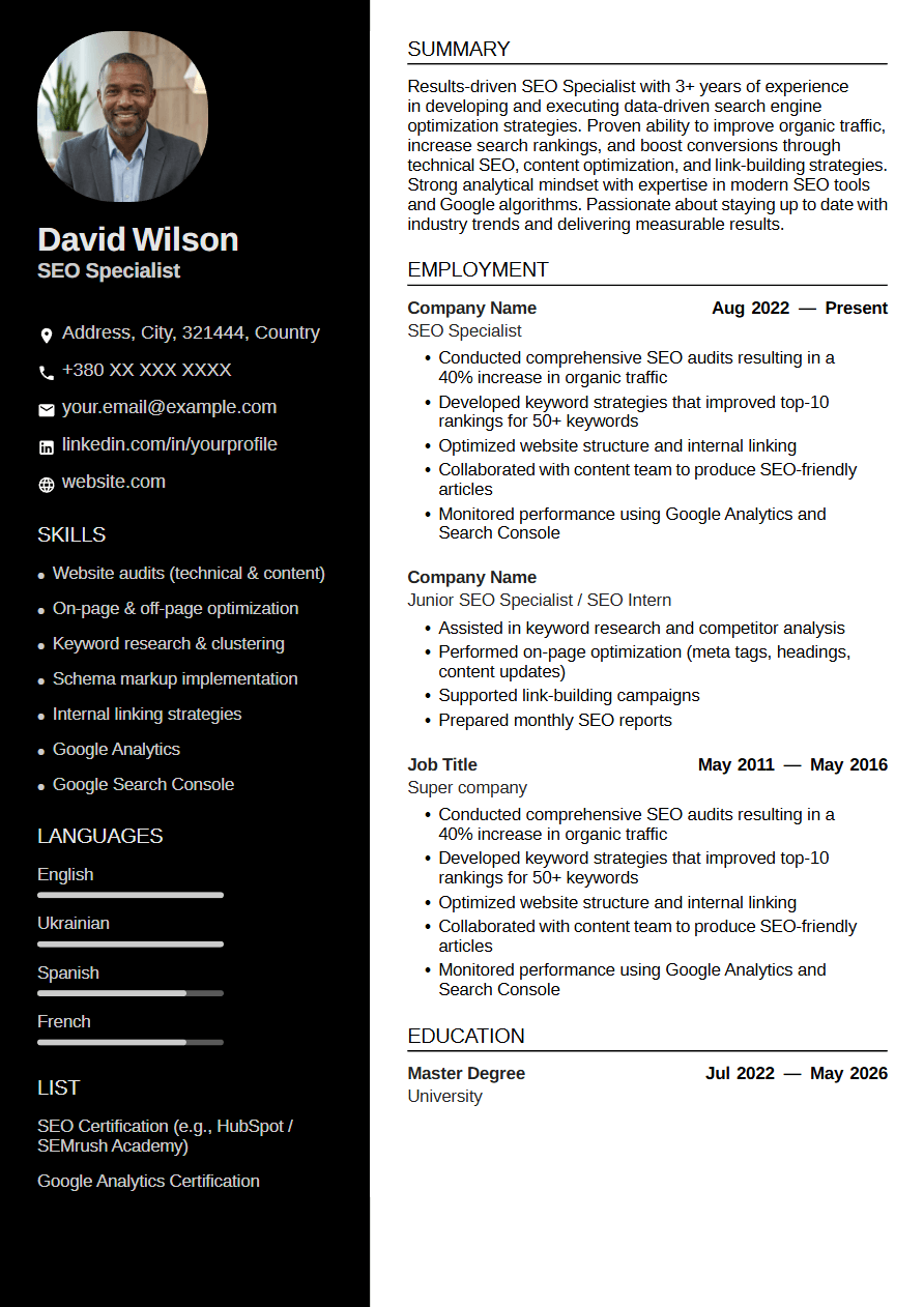 Modern ATS-friendly resume template — Vanguard | CV Mate