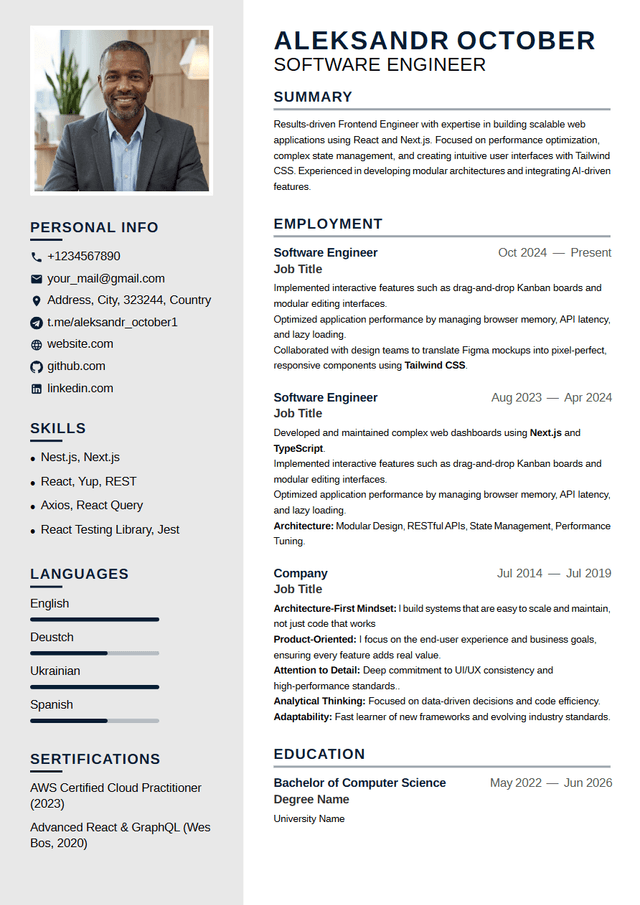 Modern ATS-friendly resume template — Zenith | CV Mate